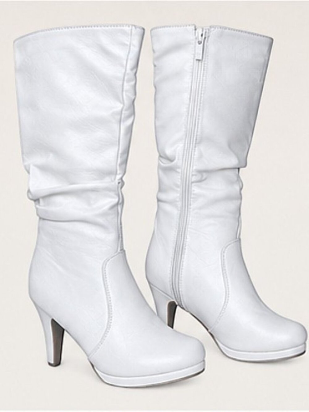 Top Moda White Slouch Mid-Calf Faux Leather Boots - Picture 3 of 7
